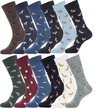 Load image into Gallery viewer, YEJIMONG Men&#39;s Colorful Novelty Dress Socks - Animal Pattern (12 Pairs / Size 9-12 / Cotton)
