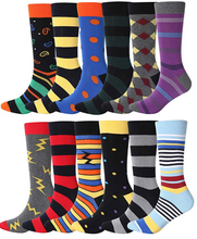 Load image into Gallery viewer, YEJIMONG Men&#39;s Colorful Novelty Dress Socks - Funky Pattern (12 Pairs / Size 9-12 / Cotton)
