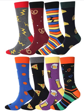 Load image into Gallery viewer, YEJIMONG Men&#39;s Colorful Novelty Dress Socks - Food Funky Pattern (8 Pairs / Size 9-12 / Cotton)
