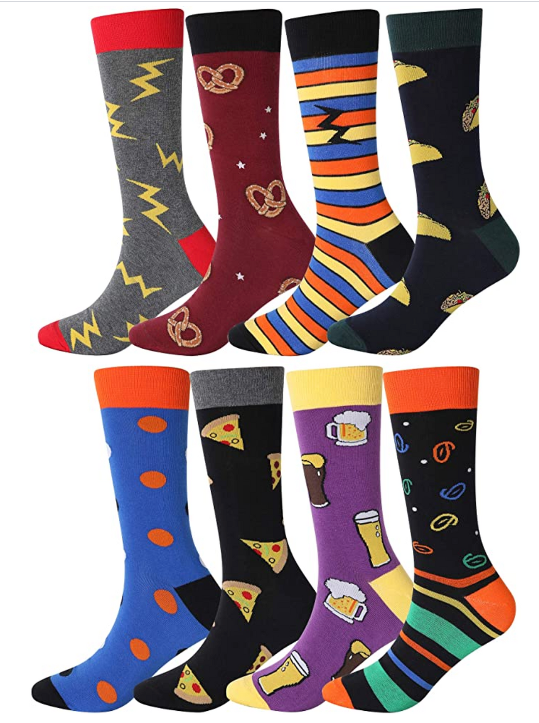 YEJIMONG Men's Colorful Novelty Dress Socks - Food Funky Pattern (8 Pairs / Size 9-12 / Cotton)