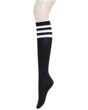 Load image into Gallery viewer, YEJIMONG Women&#39;s School Uniform / Team Sports / Tube Knee High Socks - Black &amp; White Stripes (6 Pairs / Size 5-9 / Cotton)
