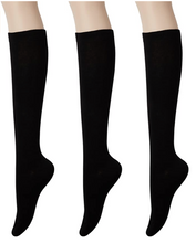 Load image into Gallery viewer, KONY Women&#39;s Casual &amp; Elastic Knee High Socks - Solid Black (3 Pairs / Size 5 - 9 / Cotton)
