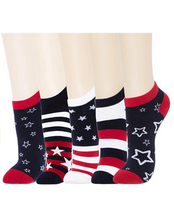 Load image into Gallery viewer, KONY Women’s Lightweight Novelty Low Cut Ankle Socks - American Flag (5 Pack / Size 6-10 / Cotton)
