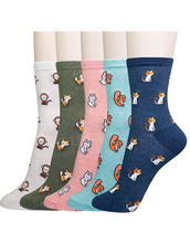 Load image into Gallery viewer, KONY Women&#39;s Animal Novelty Crew Socks - Mini Animals (5 Pack / Size 6-9 / Cotton)

