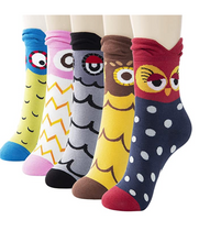 Load image into Gallery viewer, KONY Women&#39;s Animal Novelty Crew Socks - Colorful Owls (5 Pack / Size 6-9 / Cotton)
