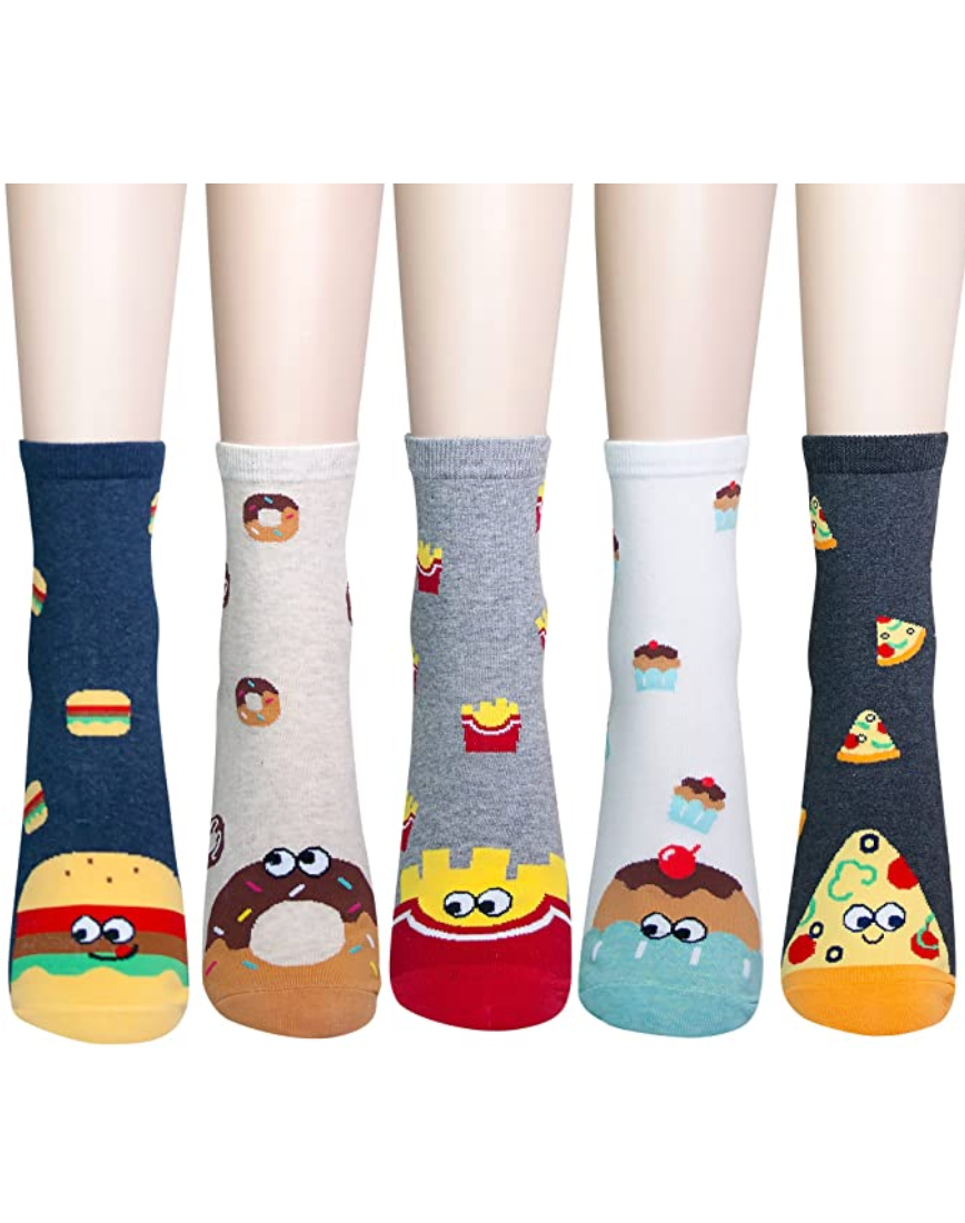YourFeet Women’s Novelty Crew Socks - Foodie (5 Pairs / Size 6-9 / Cotton)