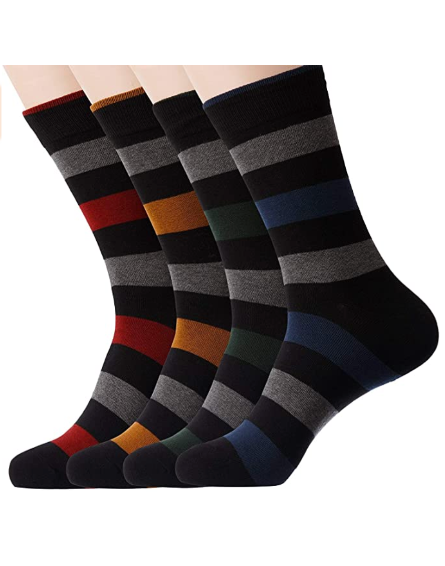 KONY Men's Colorful Novelty Dress Socks - Stripe 3 (4 Pack / Size 9 -1 ...