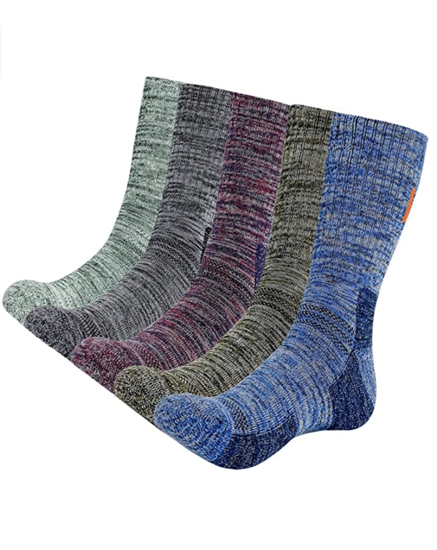 KONY Men's Thick Cushioned Hiking Crew Socks - Multicolor (5 Pairs / US Size 8-11 & 11-14 / Cotton)
