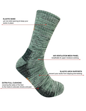 Load image into Gallery viewer, KONY Men&#39;s Thick Cushioned Hiking Crew Socks - Multicolor (5 Pairs / US Size 8-11 &amp; 11-14 / Cotton)
