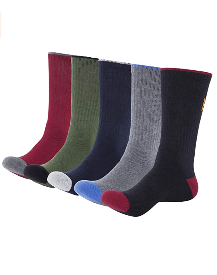 KONY Men's Thick Cushioned Hiking Crew Socks - Mix (5 Pairs / US Size 8-11 & 11-14  / Cotton)