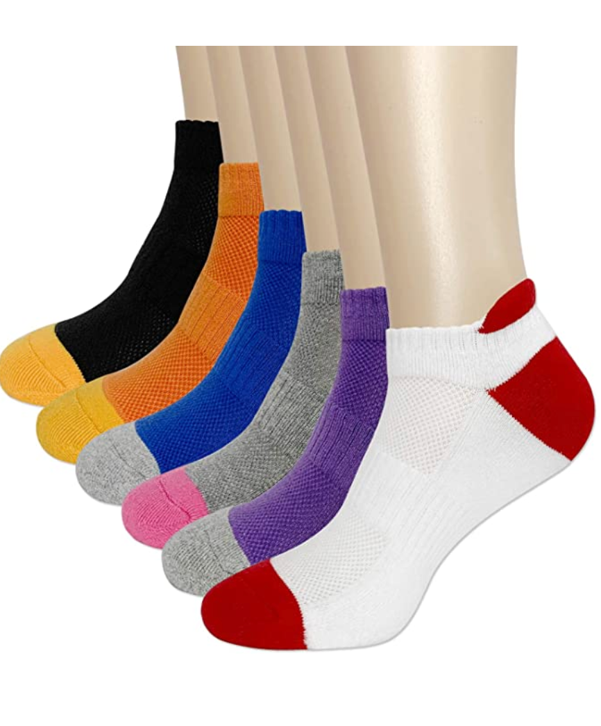 KONY Women's Athletic Low Cut Ankle Socks - Multicolor (6 Pair / Size 6-9 / Cotton)