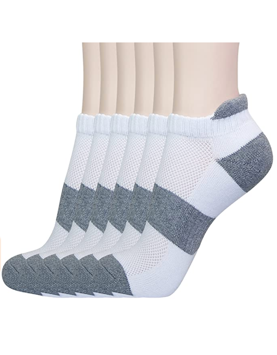 KONY Women's Athletic Low Cut Ankle Socks - White (6 Pair / Size 6-9 / Cotton)