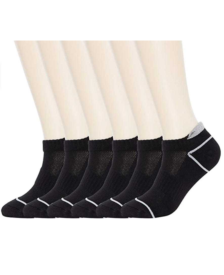 KONY Women's Athletic Low Cut Ankle Socks - Black (6 Pair / Size 6-9 / Cotton)